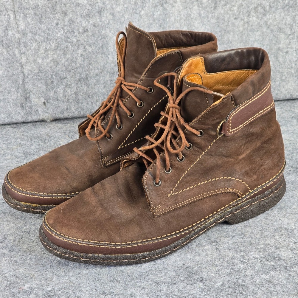Marco Evanti Boots Men 40 Brown Leather Lace Up Ankle Rugged Contrast Stitch